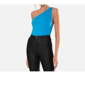 NEW OW COLLECTION ezra asymmetrical bodysuit back cut out in blue